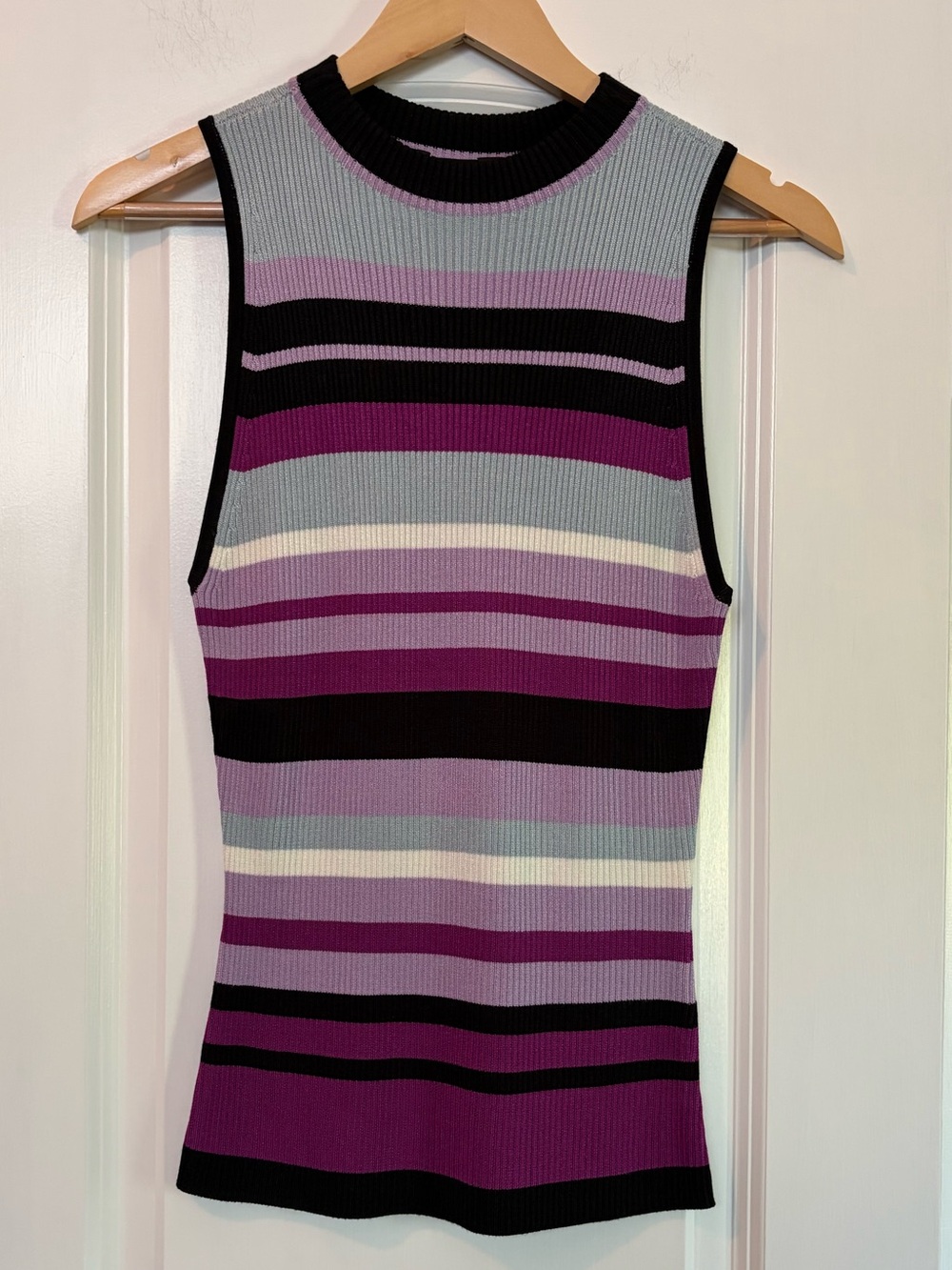 White House Black Market Striped Ribbed Tank in Black, Purple, Lavender